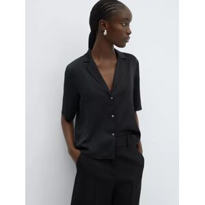 Mango Short Sleeve Satin Shirt - Black - Female - Size: 6