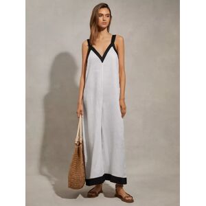 Reiss Aida Wide Leg Linen Jumpsuit, White/Navy - White/Navy - Female - Size: 12