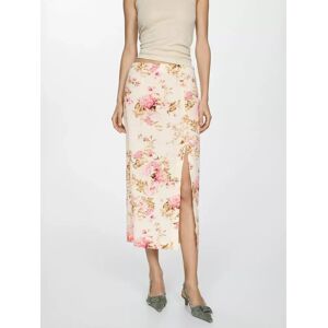 Mango Carla Floral Print Linen Blend Midi Skirt, Cream/Multi - Cream/Multi - Female - Size: 18