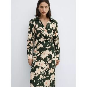 Mango Carola Floral Print Linen Blend Midi Wrap Dress, Green/Multi - Green/Multi - Female - Size: 6