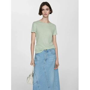 Mango Leno Linen T-Shirt - Green - Female - Size: XS