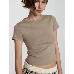 Mango Zani Crew Neck Cotton T-Shirt - Beige - Female - Size: XS