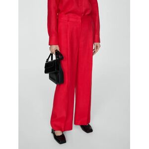 Mango Linen Straight Leg Trousers, Bright Red - Bright Red - Female - Size: 6