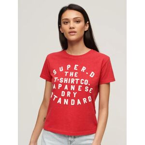 Superdry Cotton Blend Puff Print Fitted T-Shirt, Papaya Red Marl - Papaya Red Marl - Female - Size: 16