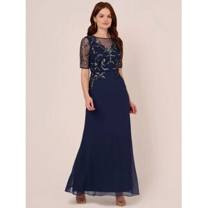 Adrianna Papell Beaded Chiffon Maxi Dress, Light Navy/Gunmetal - Light Navy/Gunmetal - Female - Size: 10