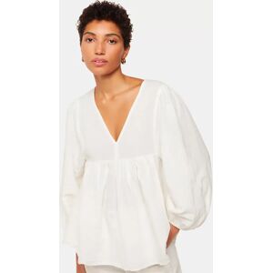 Whistles Gloria Puff Sleeve Linen Blend Blouse, White - White - Female - Size: 20