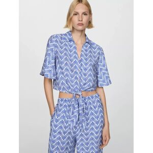 Mango Plum Short Sleeve Cropped Shirt, Medium Blue - Medium Blue - Female - Size: 14