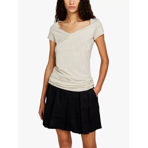 SISLEY V-Neck Cotton Blend T-Shirt - Beige - Female - Size: XS