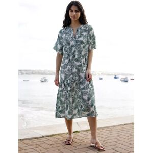 Yumi Organic Cotton Leaf Print Tiered Tunic Midi Dress, Green - Green - Female - Size: 16