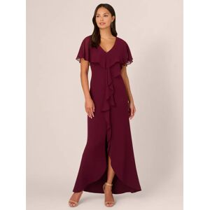 Adrianna Papell Crepe and Chiffon Ruffle Maxi Dress, Cabernet - Cabernet - Female - Size: 12