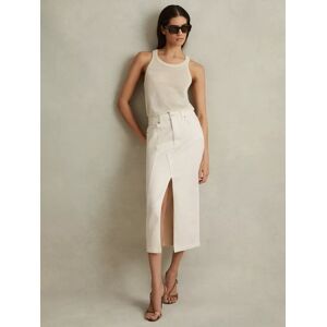 Reiss Danica Split Denim Midi Skirt, Ivory - Ivory - Female - Size: 14