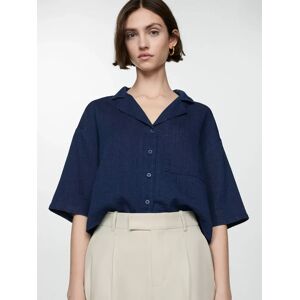 Mango Bambie Short Sleeve Cotton Shirt - Dark Blue - Female - Size: 4