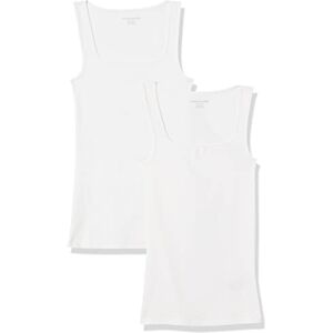 Amazon Essentials Women's Slim Fit Square Neck Tank, Pack of 2, White, XS