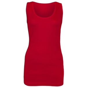 Womens Cotton Plain Vests Ladies Summer Casual Tops Stretchy Ribbed Sleeveless Camisole Scoop Neckline T-Shirt Style Muscle Gym Sports Rib Cami Long Vest Tank Tee Top (Red,10)