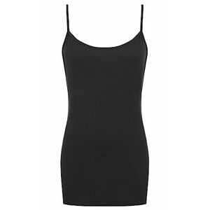 GUBA&#174; Womens Plain Strappy Tunic Dress - Ladies Stretch Round Scoop Neckline Cami Bodycon Jersey Top (Black, S-M)