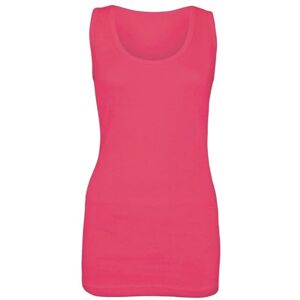 Womens Cotton Plain Vests Ladies Summer Casual Tops Stretchy Ribbed Sleeveless Camisole Scoop Neckline T-Shirt Style Muscle Gym Sports Rib Cami Long Vest Tank Tee Top (Fuchsia,10)