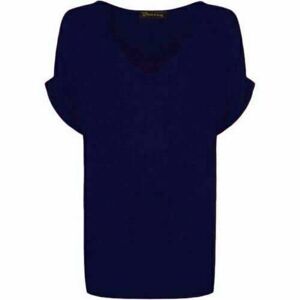 Real Life Fashion Ltd Womens V Neck Tunic Turn Up Short Sleeve Plain Printed Baggy Top Ladies Casual Wear Oversized Tee Top Navy UK 24-26