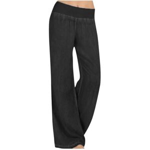 Amhomely Womens Pants Sale Clearance AMhomely Women's Trousers For Work Jeans Wide Legs Denim Pants Elastic High Waist Straight Long Length Casual Stretchy Sweatpants Palazzo Lounge Black S