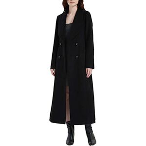 PLAERPENER Women's Double Breasted Charming Cashmere Wool Pea Coat Jacket Warm Thick Long Winter Outwear Trench Coat (UK, Numeric, 14, Regular, Regular, Black)