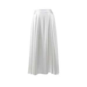 AYAZER Satin maxi skirt women's retro high-waisted A-line pleated chic elegant loose casual long silk skirt autumn old style-White-L