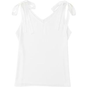 Generic Womens Sleeveless Tank Tops 2024 Fashion Tops Womens Silk Satin Tank Tops V Neck Summer Tank Shirt Ladies Sleeveless Blouses Camisole Formal Basic Women Tops 3 4 Sleeve Crop Top (White, M)