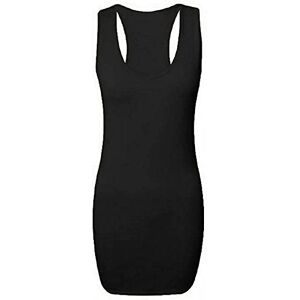 Ladies Plain Long Bodycon Racer Back Muscle Vest Womens Sleeveless Gym Top UK 8-26 (Black, 16-18)