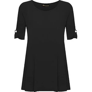 New Womens Scoop Neck Button Flared Swing Ladies Long Short Sleeve Plain Top Sizes 14-28 Plus Size Black