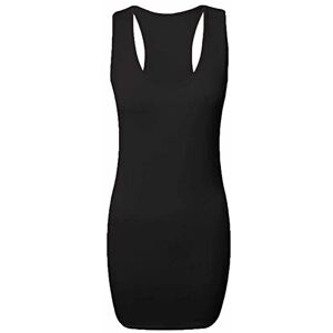 Kaz ZAFS Womens Plus Size Long Racer Back Vest Top Ladies Sleeveless Round Neck Stretchy Plain Summer Bodycon Muscle Gym Workout Long Vest Top For Women UK Shirt Black 24-26