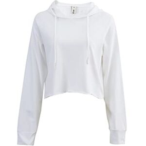 Amazhiyu Womens Crop Hoodie, Casual Drawstring Hoodies, Long Sleeve Cropped Sweatshirt Pullover with Hooded Leight White,S