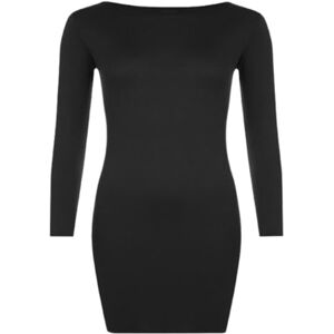 Leensy Womens Bodycon Stretch Plain Long Sleeve Ladies Round Neck Midi Dress 8-20 (UK, Numeric, 12, Regular, Regular, Black)