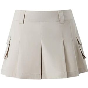 Wszjln Women Low Waist Mini Skirts Pleated A Line Short Skirt Solid Color Pockets Decoration Skirt Vintage Harajuku Streetwear-Khaki,S