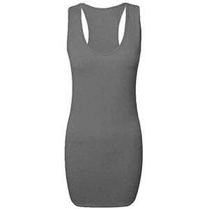 Ladies Plain Long Bodycon Racer Back Muscle Vest Womens Sleeveless Gym Top UK 8-26 (Charcoal, 20-22)