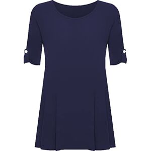 XuBiDuBi Womens Ladies Flared Swing Top for Women UK Plain Summer T Shirt Scoop Neck Button Tshirt Long Short Sleeve Plain Sizes 14-28 Plus Size Navy Blue