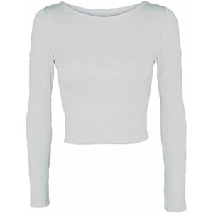 Fairy Trends Ltd Womens Crop Long Sleeve T Shirt Ladies Short Plain Basic Round Neck Shirts Top 8-14 (White UK 12-14)