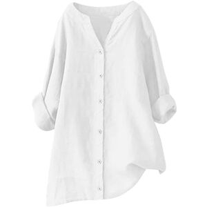 LUSHAasd Tops for Women UK Prime Deals of The Day V-Neck Long Sleeve Button-Down Shirts Blouses Plus Size Cotton Linen Tops Lightweight Tunic Tops Tshirt Vintage Streetwear