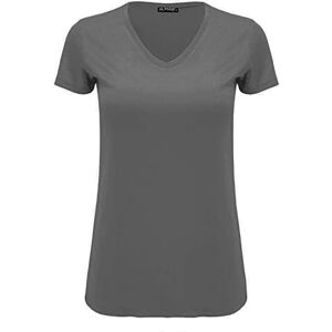 Star Fashion Global Ltd Womens Ladies Casual Cap Sleeve Plain V Neck Basic Stretchy Baggy Jersey T Shirt (Dark Grey, 8-10)