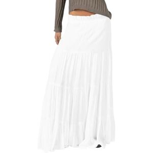 GerRit Skirt Spring Summer Women Skirts Vintage High Waist Elastic Patchwork Chic Long Cake A-line Skirt-white-s