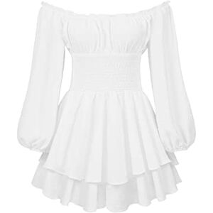 Yoisdtxc Women's Retro Fairy Lace Mini Skirt Off Shoulder Backless Ruffles Solid Color Y2K Tube Top Dress Street Wear (C-White, L)