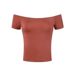 Allegra K Women's Short Sleeves Off The Shoulder Basic Solid Crop Top Brownish Red 8