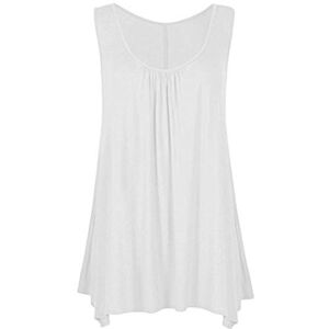 Candid Styles Ladies Summer Tops Womens Sleeveless Hanky Hem Vest Top Tunic Ladies Blouse Loose Fit Flared Swing Dress Plus Size 8-10, White