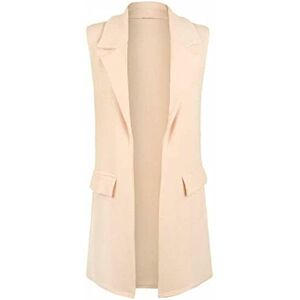 LUXFAB Ladies Front Open Sleeveless Long Duster Coat Waistcoat Blazer Womens Sleeveless Open Front Long Waistcoat Stylish Crepe Pocket Jacket Coat Plus Size UK Size 8-26