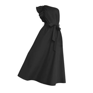 Generic Asymmetric Ruffle Summer Dress for Women 2024 Sleeveless Waist Casual Dress A-line Solid Boho Dress Bridesmaid Dress, black, L