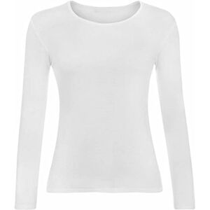 Crazy Fashion Long Sleeve Plain Tshirts for Women UK Round Scoop Neck Stretchy Formal Casual Basic Slim Fit Jersy Ladies Tee Top Plus Size 8-22 White