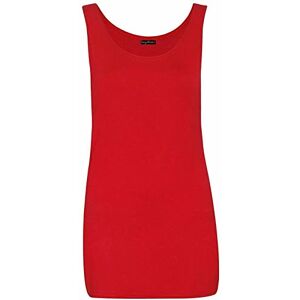 Shopygirls Womens Scoop Neck Sleeveless Ladies Long Stretch Plain Vest Strappy T-Shirt Top (26, Red)