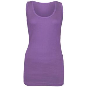 Womens Cotton Plain Vests Ladies Summer Casual Tops Stretchy Ribbed Sleeveless Camisole Scoop Neckline T-Shirt Style Muscle Gym Sports Rib Cami Long Vest Tank Tee Top (Lilac,20)