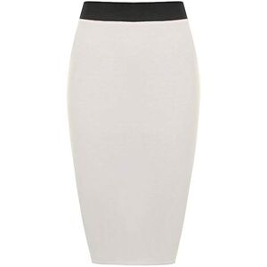 Unbranded New Ladies Women's Plain Midi Pencil Skirt Bodycon Stretch Jersey Office Skirt Size 8-26 (UK L/XL 16-18, Cream)