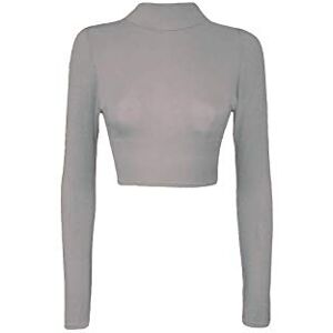 Luxe DIVA Womens Turtle Neck Crop Ladies Long Sleeve Plain Polo Short Stretch Top Sizes 8-14 Silver Grey