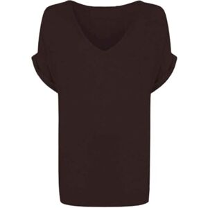 Kaz ZAFS Ladies Tops Oversized T Shirts for Women Plain Turn Up Short Sleeved Shirt V Neck Loose Casual Baggy Womens Plus Size Tops Ladies Summer Tops Going Out Blouse Chocolate Brown 24-26