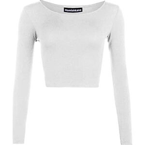 Hamishkane Ladies Plain Round Neck Long Sleeve Crop Top Casual Basic Summer T-Shirt White