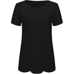 Generic Short Sleeve Tops for Women UK Summer Crewneck Solid Colour Blouse Ladies Casual Loose Fit T Shirts Elegant Dressy Tunics Black